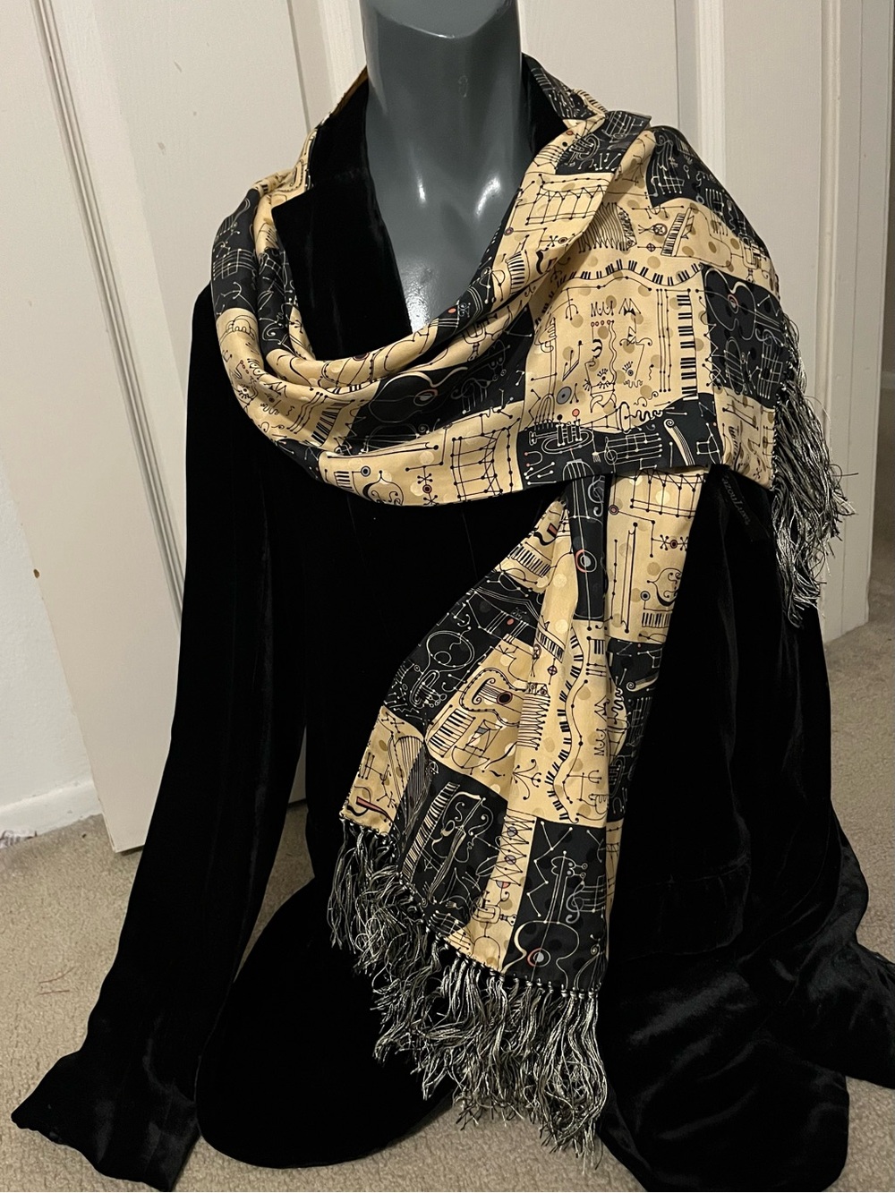 100% Silk Long Fringed Musician’s Scarf By Zazou Luxe